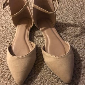 Tan ballet flats with ankle ties